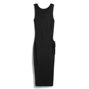 Goldray Rosalee Sleeveless Ribbed Black Ruched Side Midi Dress Size Medium